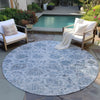 Piper Looms Chantille Damask ACN1833 Blue Machine Washable Area Rug Round Outdoor Lifestyle Image Feature