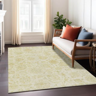 Piper Looms Chantille Damask ACN1833 Gold Machine Washable Area Rug Lifestyle Image Feature