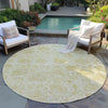 Piper Looms Chantille Damask ACN1833 Gold Machine Washable Area Rug Round Outdoor Lifestyle Image Feature