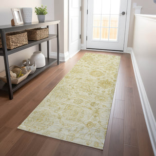 Piper Looms Chantille Damask ACN1833 Gold Machine Washable Area Rug Runner Lifestyle Image Feature