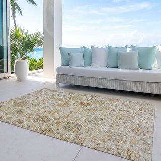 Piper Looms Chantille Damask ACN1833 Linen Machine Washable Area Rug Outdoor Lifestyle Image Feature