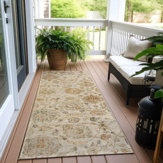 Piper Looms Chantille Damask ACN1833 Linen Machine Washable Area Rug Runner Outdoor Lifestyle Image Feature