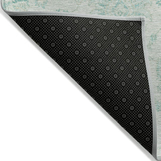 Piper Looms Chantille Damask ACN1833 Turquoise Machine Washable Area Rug Backing Image