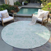 Piper Looms Chantille Damask ACN1833 Turquoise Machine Washable Area Rug Round Outdoor Lifestyle Image Feature