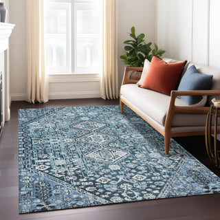 Piper Looms Chantille Aztec ACN1834 Blue Machine Washable Area Rug Lifestyle Image Feature