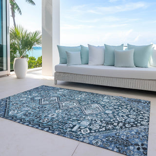 Piper Looms Chantille Aztec ACN1834 Blue Machine Washable Area Rug Outdoor Lifestyle Image Feature