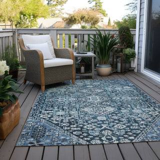 Piper Looms Chantille Aztec ACN1834 Blue Machine Washable Area Rug Outdoor Lifestyle Image Feature