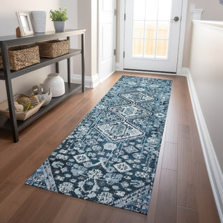 Piper Looms Chantille Aztec ACN1834 Blue Machine Washable Area Rug Runner Lifestyle Image Feature