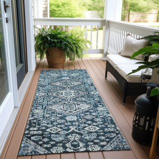 Piper Looms Chantille Aztec ACN1834 Blue Machine Washable Area Rug Runner Outdoor Lifestyle Image Feature