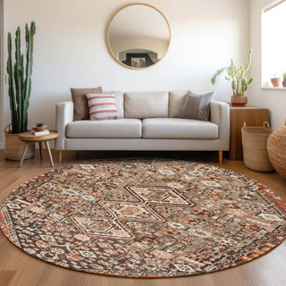 Piper Looms Chantille Aztec ACN1834 Fudge Machine Washable Area Rug Round Lifestyle Image Feature