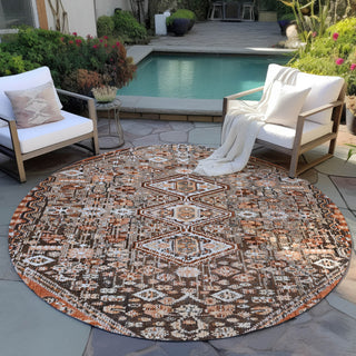 Piper Looms Chantille Aztec ACN1834 Fudge Machine Washable Area Rug Round Outdoor Lifestyle Image Feature