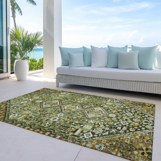 Piper Looms Chantille Aztec ACN1834 Olive Machine Washable Area Rug Outdoor Lifestyle Image Feature