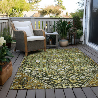 Piper Looms Chantille Aztec ACN1834 Olive Machine Washable Area Rug Outdoor Lifestyle Image Feature