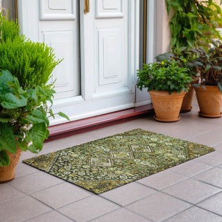 Piper Looms Chantille Aztec ACN1834 Olive Machine Washable Area Rug Scatter Outdoor Lifestyle Image Feature