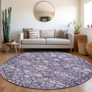 Piper Looms Chantille Aztec ACN1834 Purple Machine Washable Area Rug Round Lifestyle Image Feature
