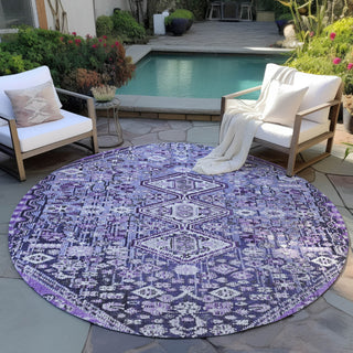 Piper Looms Chantille Aztec ACN1834 Purple Machine Washable Area Rug Round Outdoor Lifestyle Image Feature
