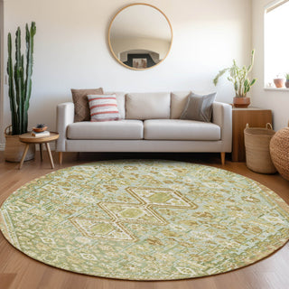 Piper Looms Chantille Aztec ACN1834 Sage Machine Washable Area Rug Round Lifestyle Image Feature