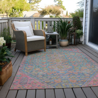 Piper Looms Chantille Aztec ACN1834 Sky Machine Washable Area Rug Outdoor Lifestyle Image Feature