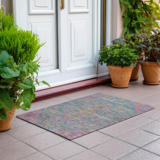 Piper Looms Chantille Aztec ACN1834 Sky Machine Washable Area Rug Scatter Outdoor Lifestyle Image Feature