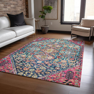 Piper Looms Chantille Aztec ACN1834 Teal Machine Washable Area Rug Lifestyle Image Feature