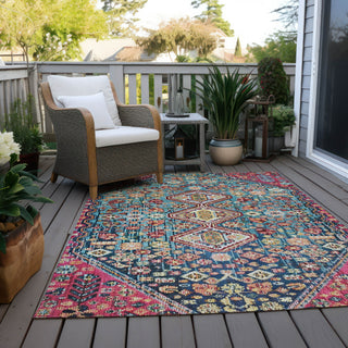 Piper Looms Chantille Aztec ACN1834 Teal Machine Washable Area Rug Outdoor Lifestyle Image Feature