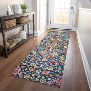 Piper Looms Chantille Aztec ACN1834 Teal Machine Washable Area Rug Runner Lifestyle Image Feature