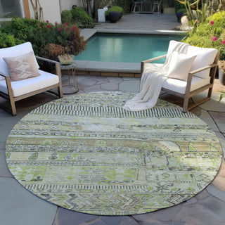 Piper Looms Chantille Stripes ACN1835 Beige Machine Washable Area Rug Round Outdoor Lifestyle Image Feature