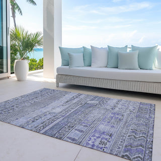 Piper Looms Chantille Stripes ACN1835 Blue Machine Washable Area Rug Outdoor Lifestyle Image Feature