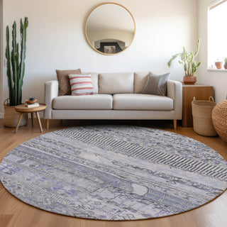 Piper Looms Chantille Stripes ACN1835 Blue Machine Washable Area Rug Round Lifestyle Image Feature