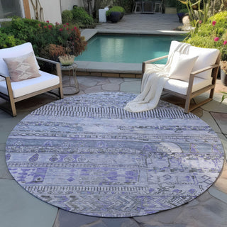 Piper Looms Chantille Stripes ACN1835 Blue Machine Washable Area Rug Round Outdoor Lifestyle Image Feature