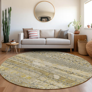 Piper Looms Chantille Stripes ACN1835 Brown Machine Washable Area Rug Round Lifestyle Image Feature