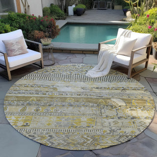 Piper Looms Chantille Stripes ACN1835 Brown Machine Washable Area Rug Round Outdoor Lifestyle Image Feature