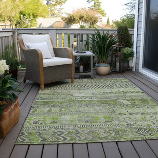Piper Looms Chantille Stripes ACN1835 Olive Machine Washable Area Rug Outdoor Lifestyle Image Feature