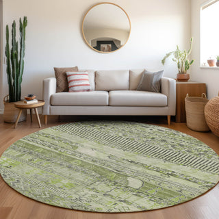 Piper Looms Chantille Stripes ACN1835 Olive Machine Washable Area Rug Round Lifestyle Image Feature