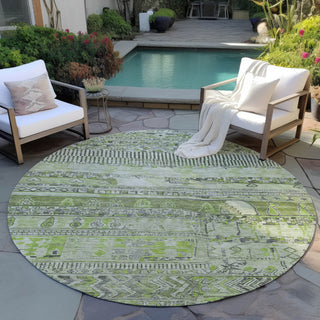 Piper Looms Chantille Stripes ACN1835 Olive Machine Washable Area Rug Round Outdoor Lifestyle Image Feature