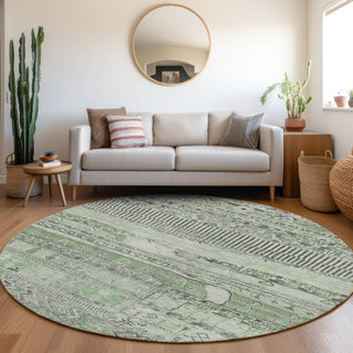 Piper Looms Chantille Stripes ACN1835 Sage Machine Washable Area Rug Round Lifestyle Image Feature