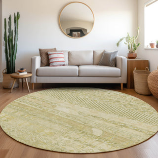 Piper Looms Chantille Stripes ACN1835 Tan Machine Washable Area Rug Round Lifestyle Image Feature