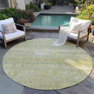 Piper Looms Chantille Stripes ACN1835 Tan Machine Washable Area Rug Round Outdoor Lifestyle Image Feature
