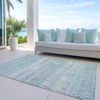 Piper Looms Chantille Stripes ACN1835 Teal Machine Washable Area Rug Outdoor Lifestyle Image Feature
