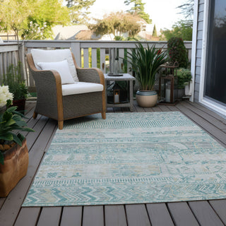 Piper Looms Chantille Stripes ACN1835 Teal Machine Washable Area Rug Outdoor Lifestyle Image Feature