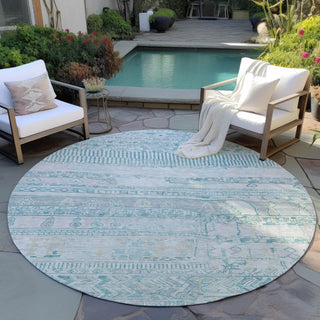 Piper Looms Chantille Stripes ACN1835 Teal Machine Washable Area Rug Round Outdoor Lifestyle Image Feature