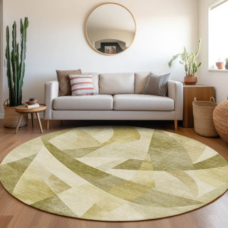 Piper Looms Chantille Swirls ACN1836 Cactus Machine Washable Area Rug Round Lifestyle Image Feature