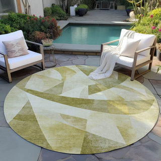 Piper Looms Chantille Swirls ACN1836 Cactus Machine Washable Area Rug Round Outdoor Lifestyle Image Feature