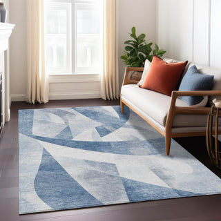 Piper Looms Chantille Swirls ACN1836 Denim Machine Washable Area Rug Lifestyle Image Feature
