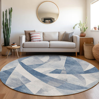 Piper Looms Chantille Swirls ACN1836 Denim Machine Washable Area Rug Round Lifestyle Image Feature