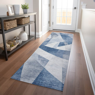 Piper Looms Chantille Swirls ACN1836 Denim Machine Washable Area Rug Runner Lifestyle Image Feature