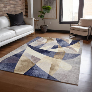 Piper Looms Chantille Swirls ACN1836 Navy Machine Washable Area Rug Lifestyle Image Feature