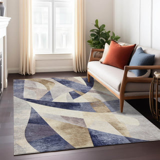 Piper Looms Chantille Swirls ACN1836 Navy Machine Washable Area Rug Lifestyle Image Feature