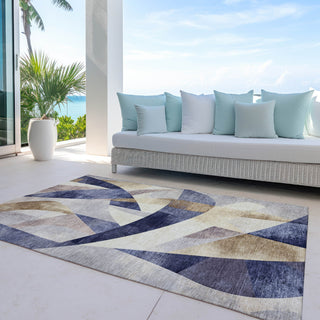 Piper Looms Chantille Swirls ACN1836 Navy Machine Washable Area Rug Outdoor Lifestyle Image Feature