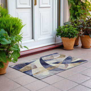 Piper Looms Chantille Swirls ACN1836 Navy Machine Washable Area Rug Scatter Outdoor Lifestyle Image Feature